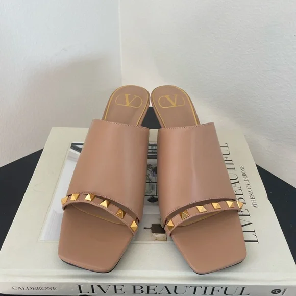Valentino Rockstud Tower-Heel Mule Sandals - Picture 3 of 8